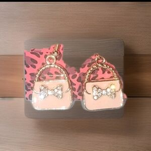 Betsey Johnson Pink Rhinestone Bow Handbag Hook Earrings
